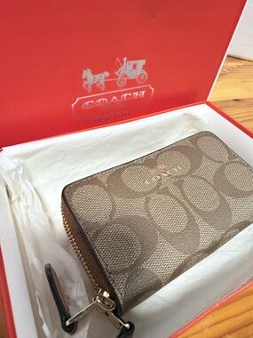 Coach New York Khaki Signature Small Double Zip Wallet